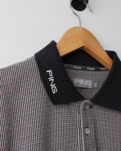 00s Ping Black & Stone Micro Check Polo (M)