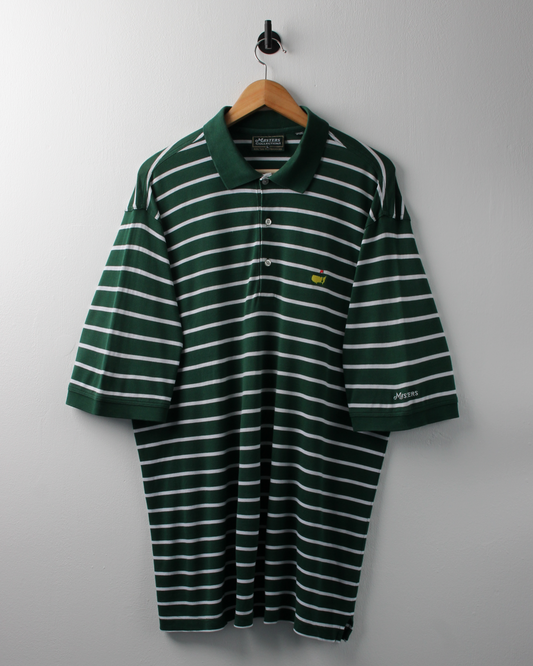 00s Masters Dark Green & White Striped Polo (L)