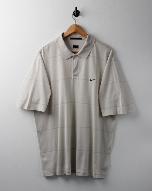 00s Nike Tiger Woods Cream Striped Polo (XL)