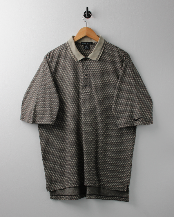90s Nike Black & Cream Geometric Polo (L)