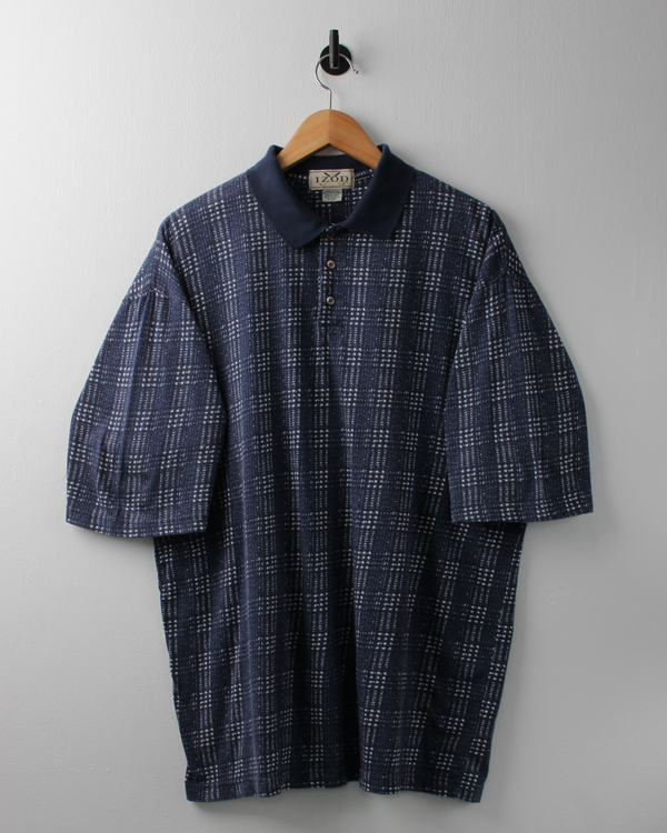 90s IZOD Blue & White Abstract Chequered Polo (L)
