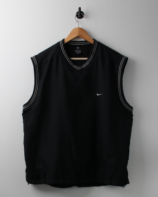 00s Nike Black & White Windbreaker Golf Vest (L)