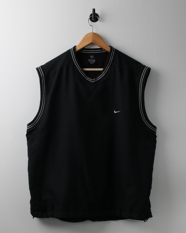 00s Nike Black & White Windbreaker Golf Vest (L)