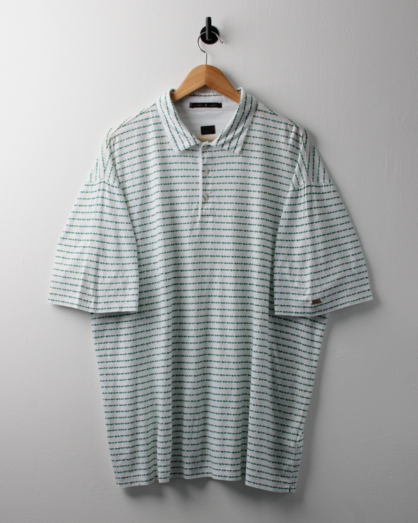 00s Nike Tiger Woods White & Green Patterned Polo (XL)