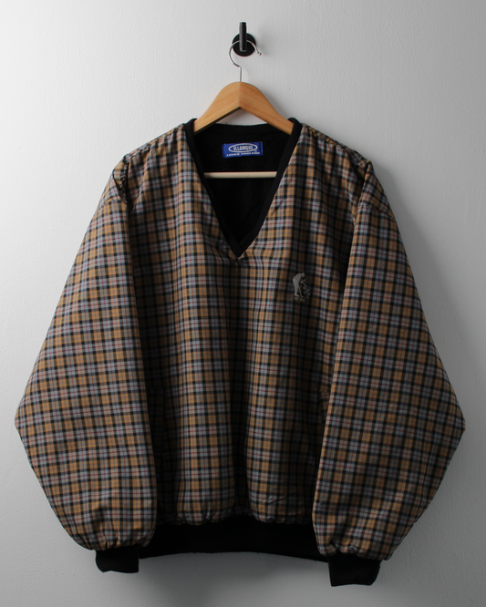 90s Ellanique LUFC Taupe Plaid Heavyweight Pullover (L)