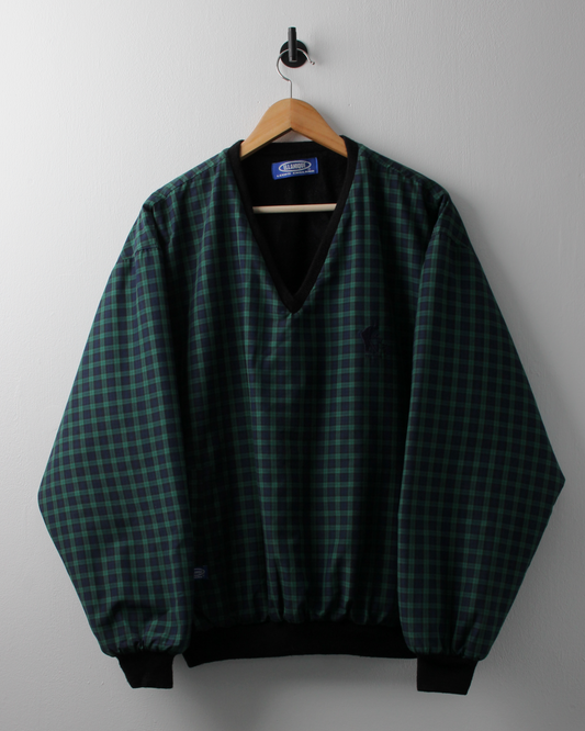 90s Ellanique LUFC Blue & Green Plaid Heavyweight Pullover (M)