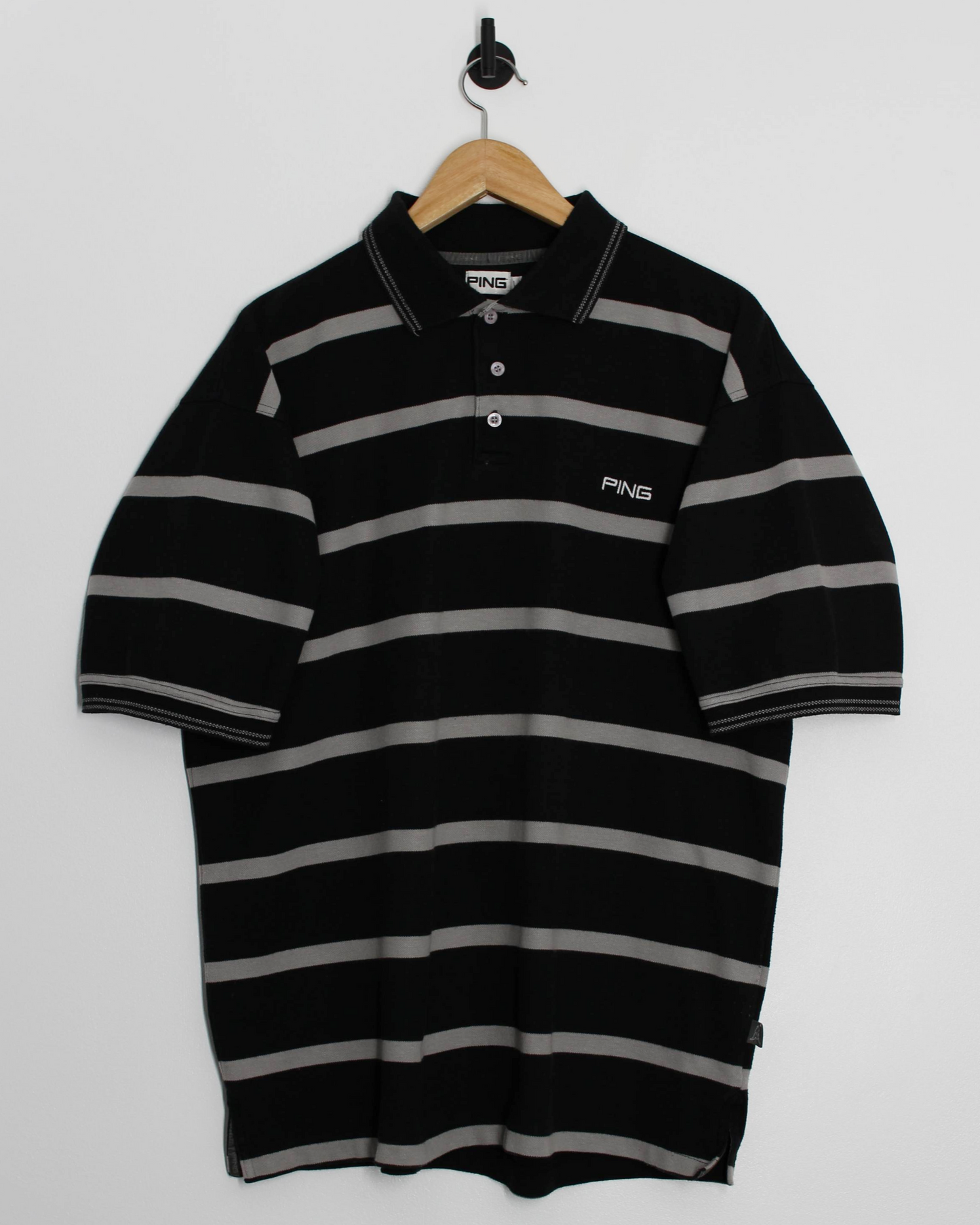 00s Ping Black/Grey Striped Polo-Shirt (L)