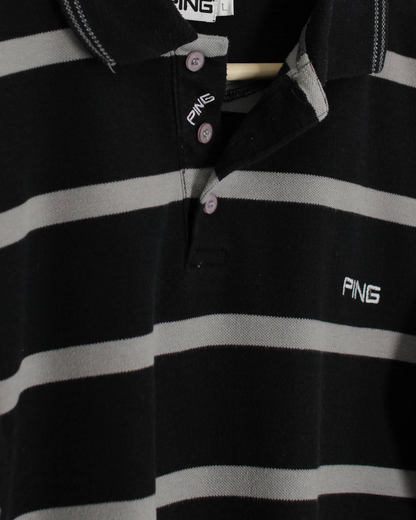 00s Ping Black/Grey Striped Polo-Shirt (L)
