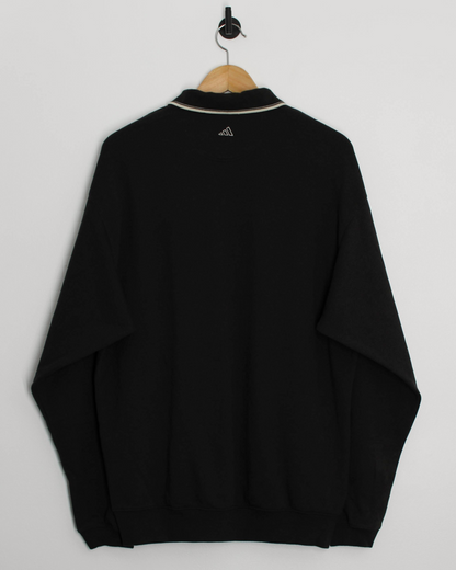 00s Adidas Black Long Sleeve Polo-Shirt Sweatshirt with Tags (L)