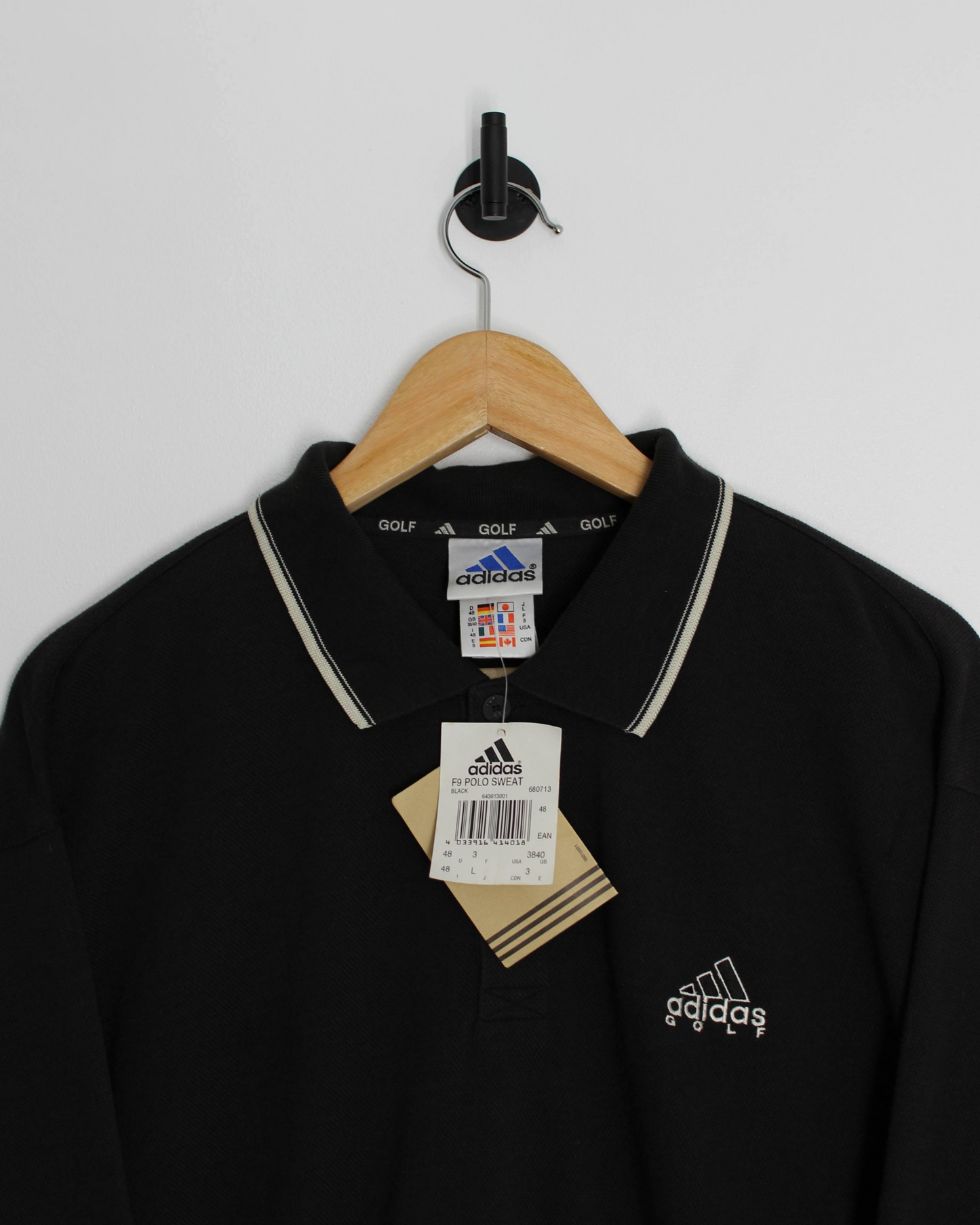 00s Adidas Black Long Sleeve Polo-Shirt Sweatshirt with Tags (L)