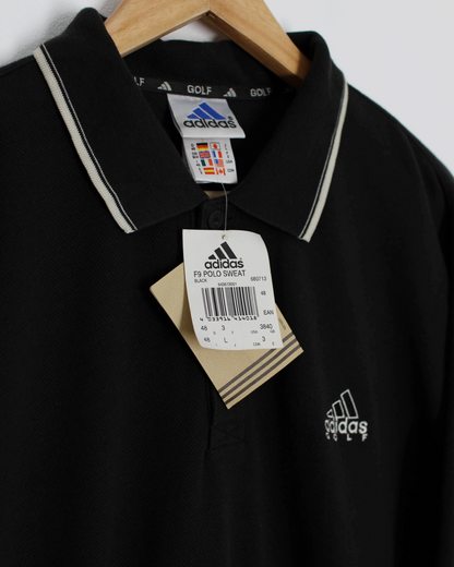 00s Adidas Black Long Sleeve Polo-Shirt Sweatshirt with Tags (L)