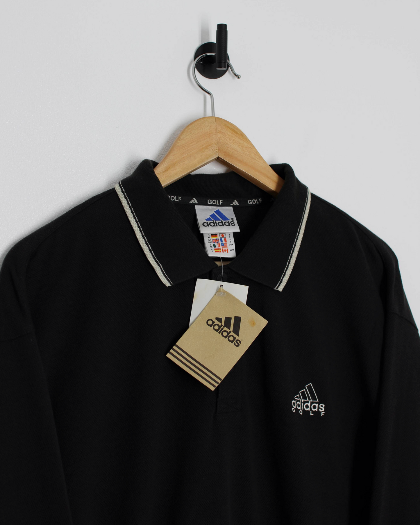 00s Adidas Black Long Sleeve Polo-Shirt Sweatshirt with Tags (L)