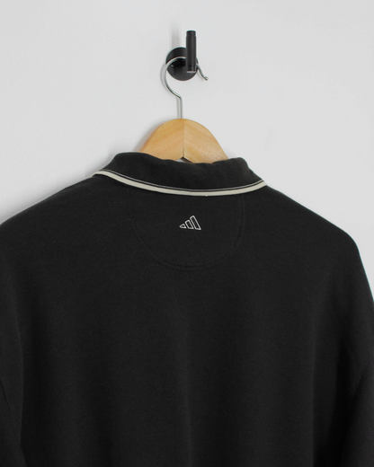 00s Adidas Black Long Sleeve Polo-Shirt Sweatshirt with Tags (L)