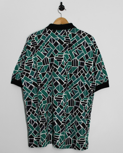 90s Reebok Abstract Green/Black Polo-Shirt (L)