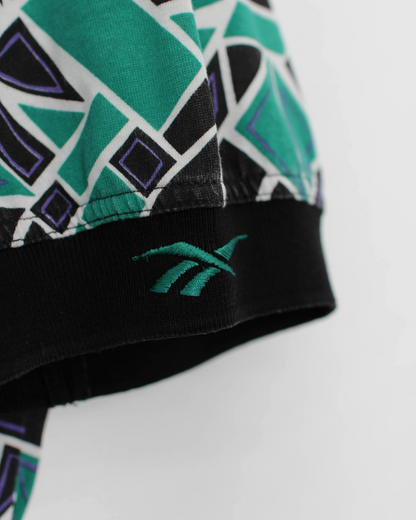 90s Reebok Abstract Green/Black Polo-Shirt (L)