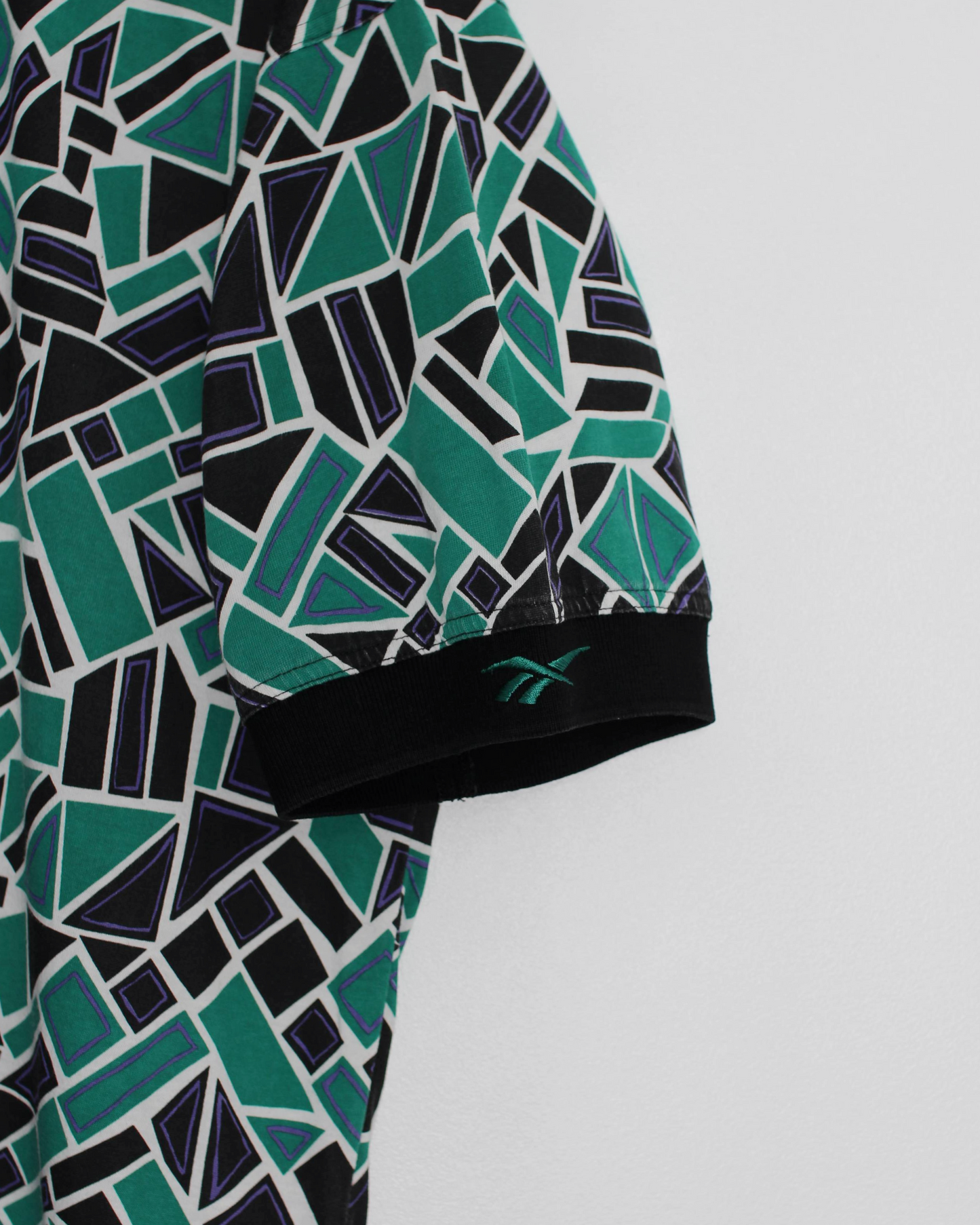 90s Reebok Abstract Green/Black Polo-Shirt (L)