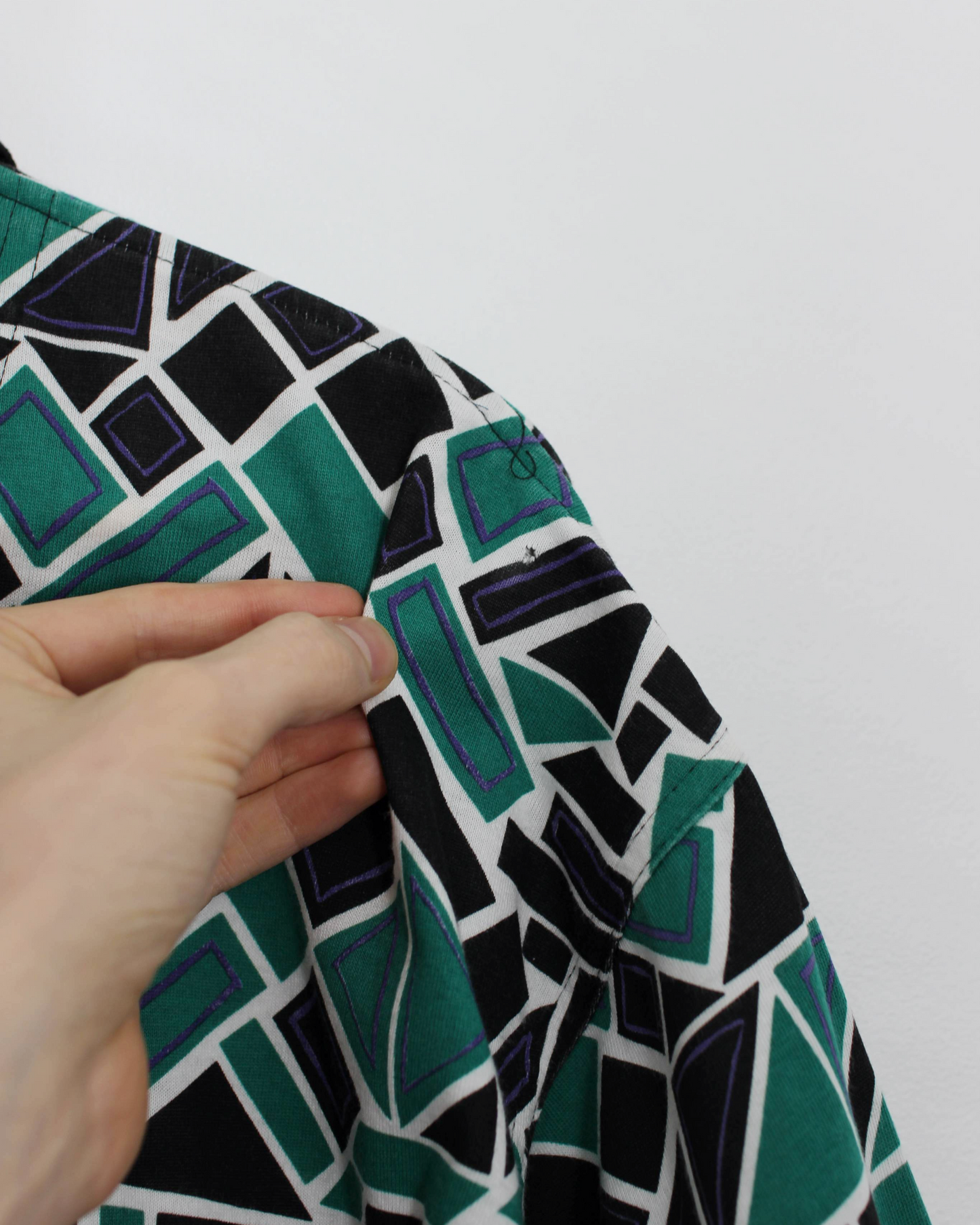 90s Reebok Abstract Green/Black Polo-Shirt (L)