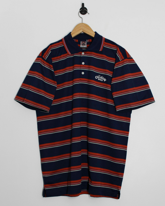 90s Callaway USA Collection Navy/Orange Striped Polo-Shirt (L)
