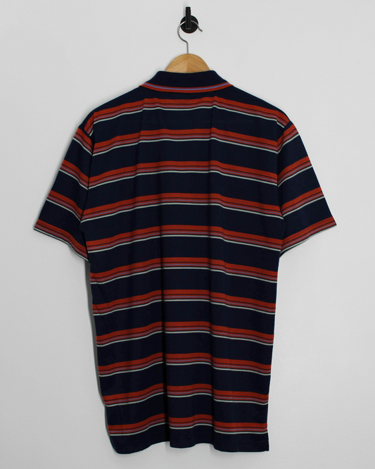 90s Callaway USA Collection Navy/Orange Striped Polo-Shirt (L)
