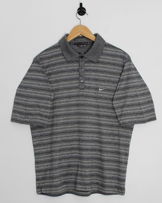 00s Nike Tiger Woods Grey Striped Polo-Shirts (S)
