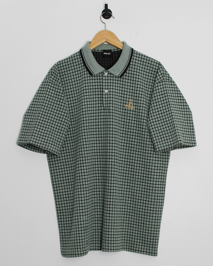 90s Ping ‘Mr Ping’ Textured Green/Black Chequered Polo-Shirt (L)