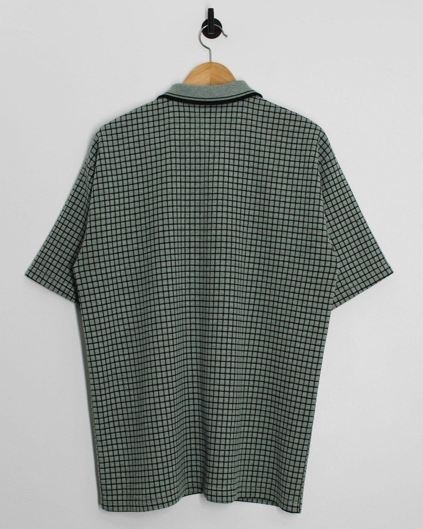 90s Ping ‘Mr Ping’ Textured Green/Black Chequered Polo-Shirt (L)