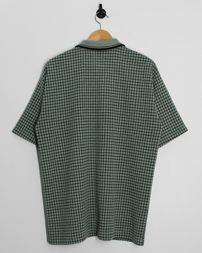 90s Ping ‘Mr Ping’ Textured Green/Black Chequered Polo-Shirt (L)