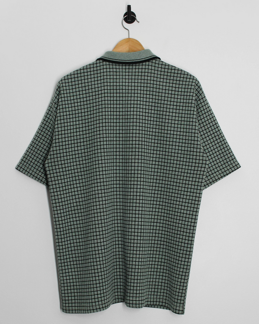 90s Ping ‘Mr Ping’ Textured Green/Black Chequered Polo-Shirt (L)