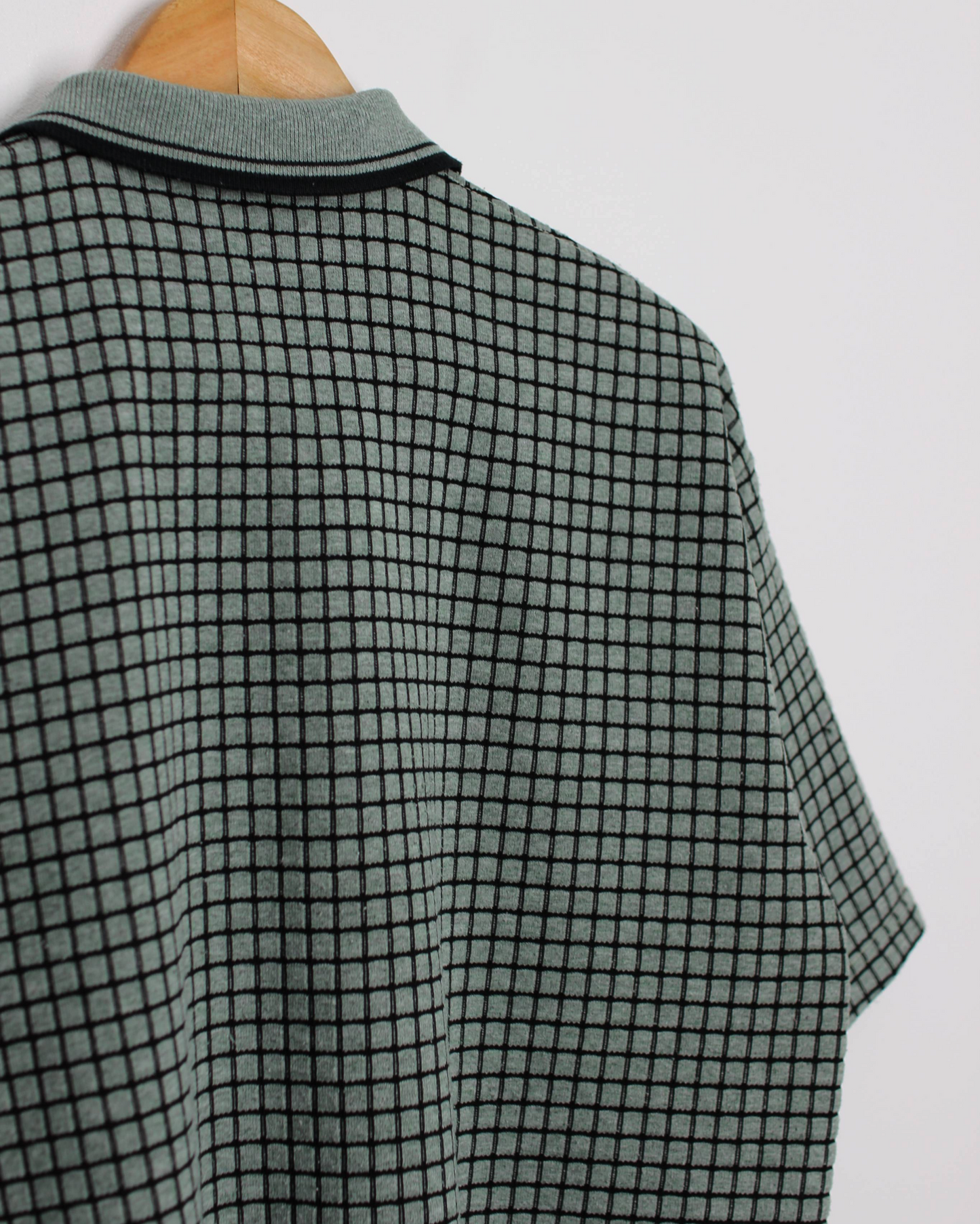 90s Ping ‘Mr Ping’ Textured Green/Black Chequered Polo-Shirt (L)