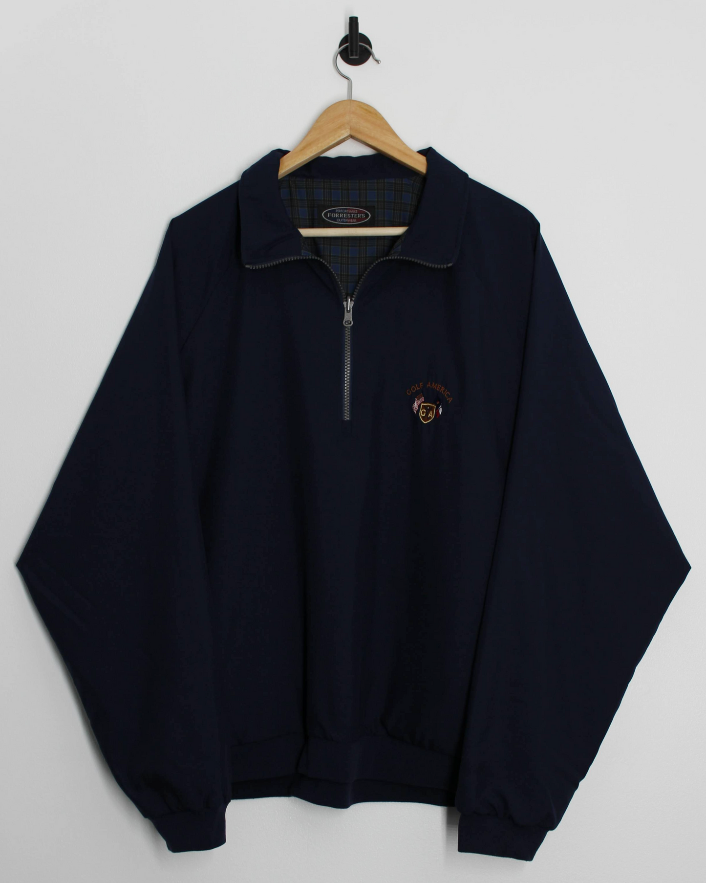 90s Forresters Reversible Navy/Plaid Quarter Zip Windbreaker (L)