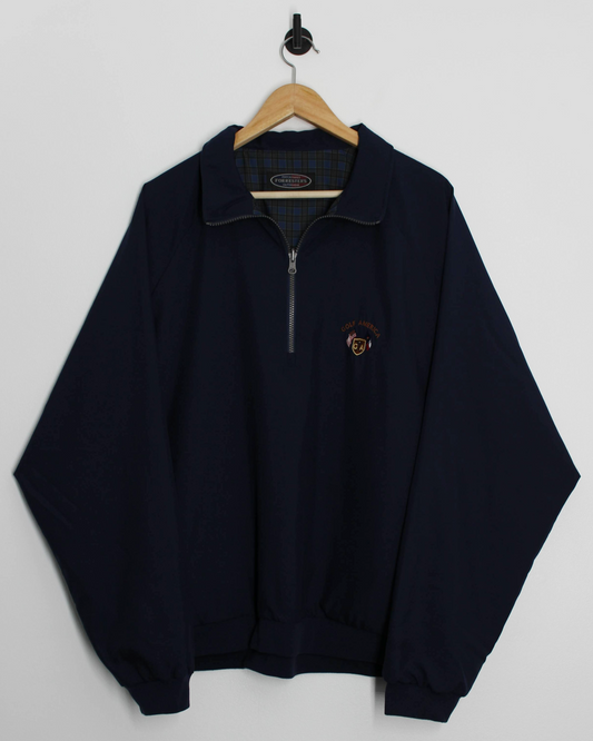 90s Forresters Reversible Navy/Plaid Quarter Zip Windbreaker (L)