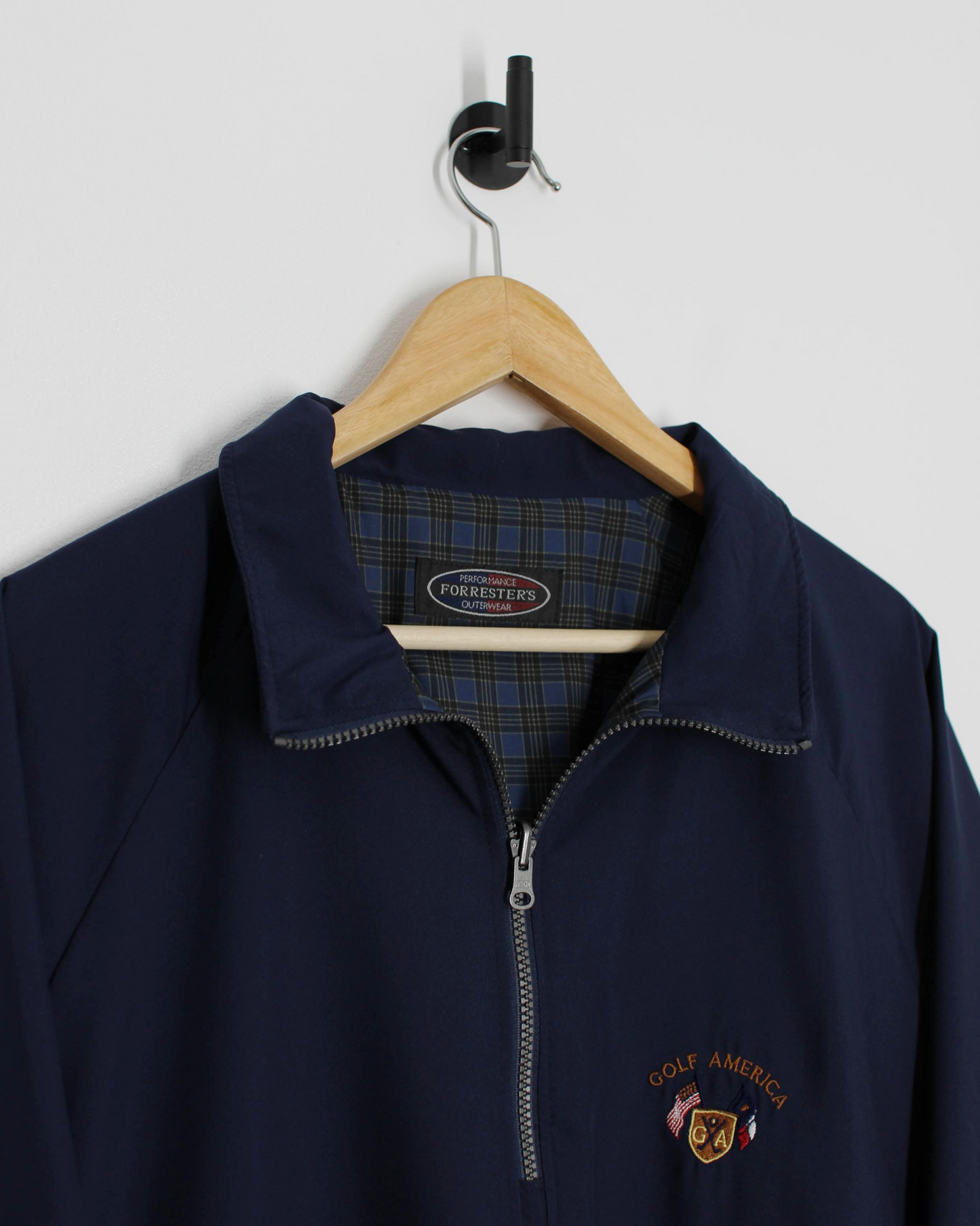 90s Forresters Reversible Navy/Plaid Quarter Zip Windbreaker (L)