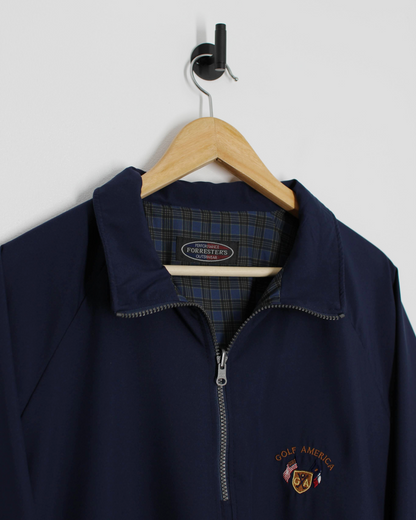90s Forresters Reversible Navy/Plaid Quarter Zip Windbreaker (L)