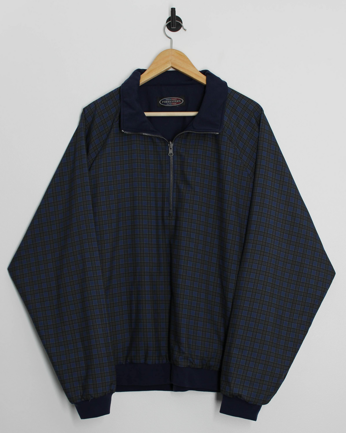 90s Forresters Reversible Navy/Plaid Quarter Zip Windbreaker (L)