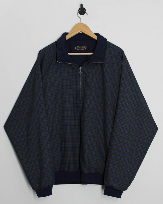 90s Forresters Reversible Navy/Plaid Quarter Zip Windbreaker (L)