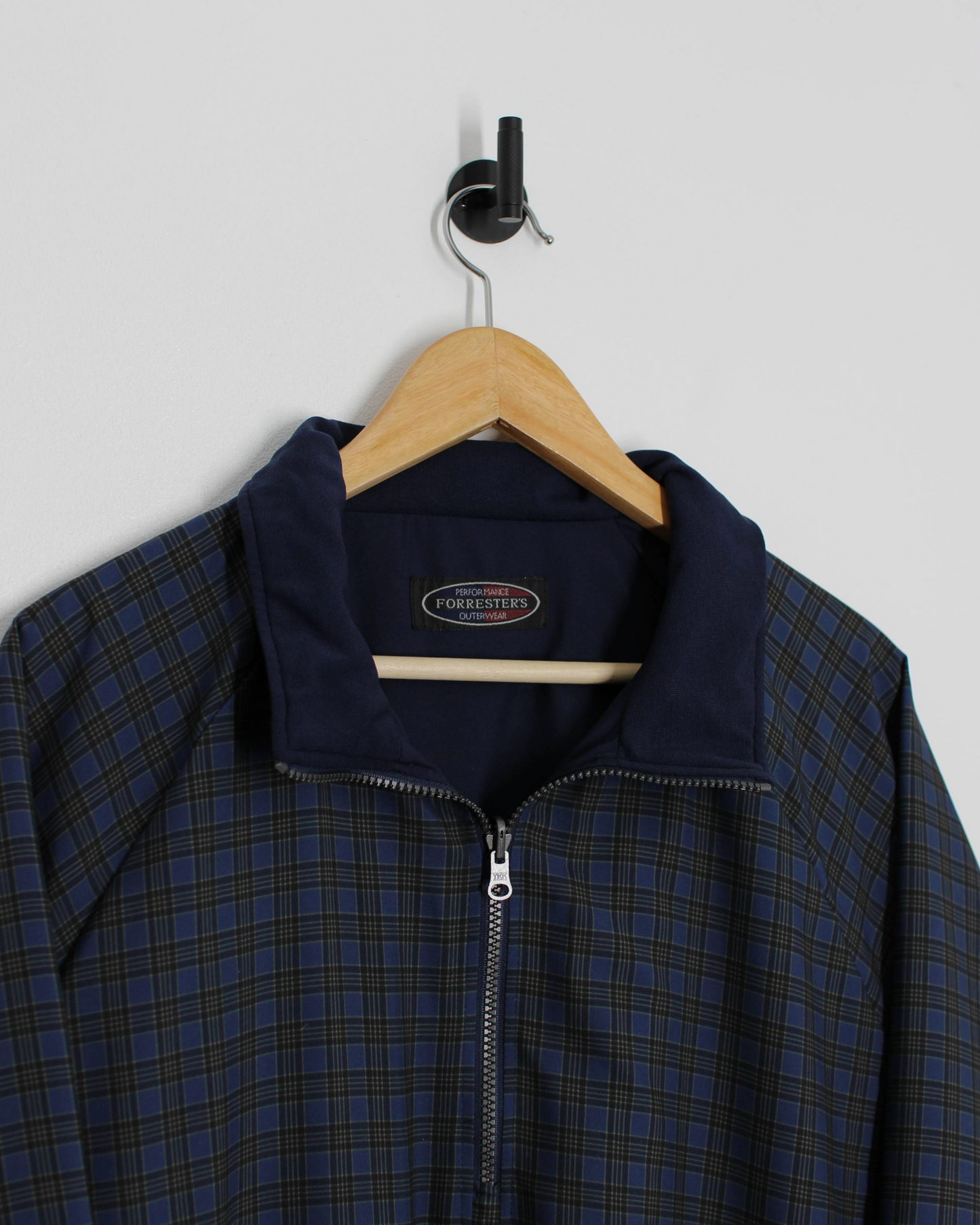 90s Forresters Reversible Navy/Plaid Quarter Zip Windbreaker (L)