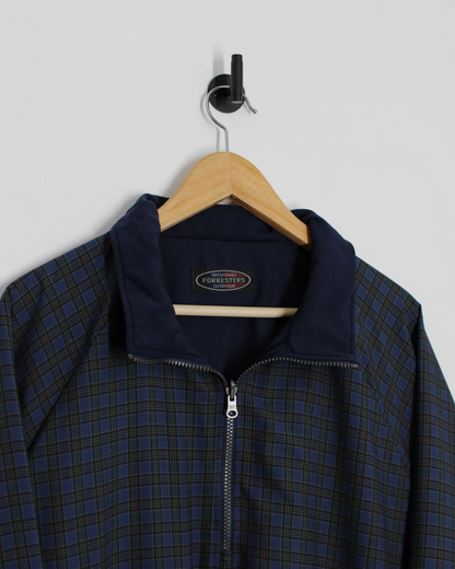 90s Forresters Reversible Navy/Plaid Quarter Zip Windbreaker (L)