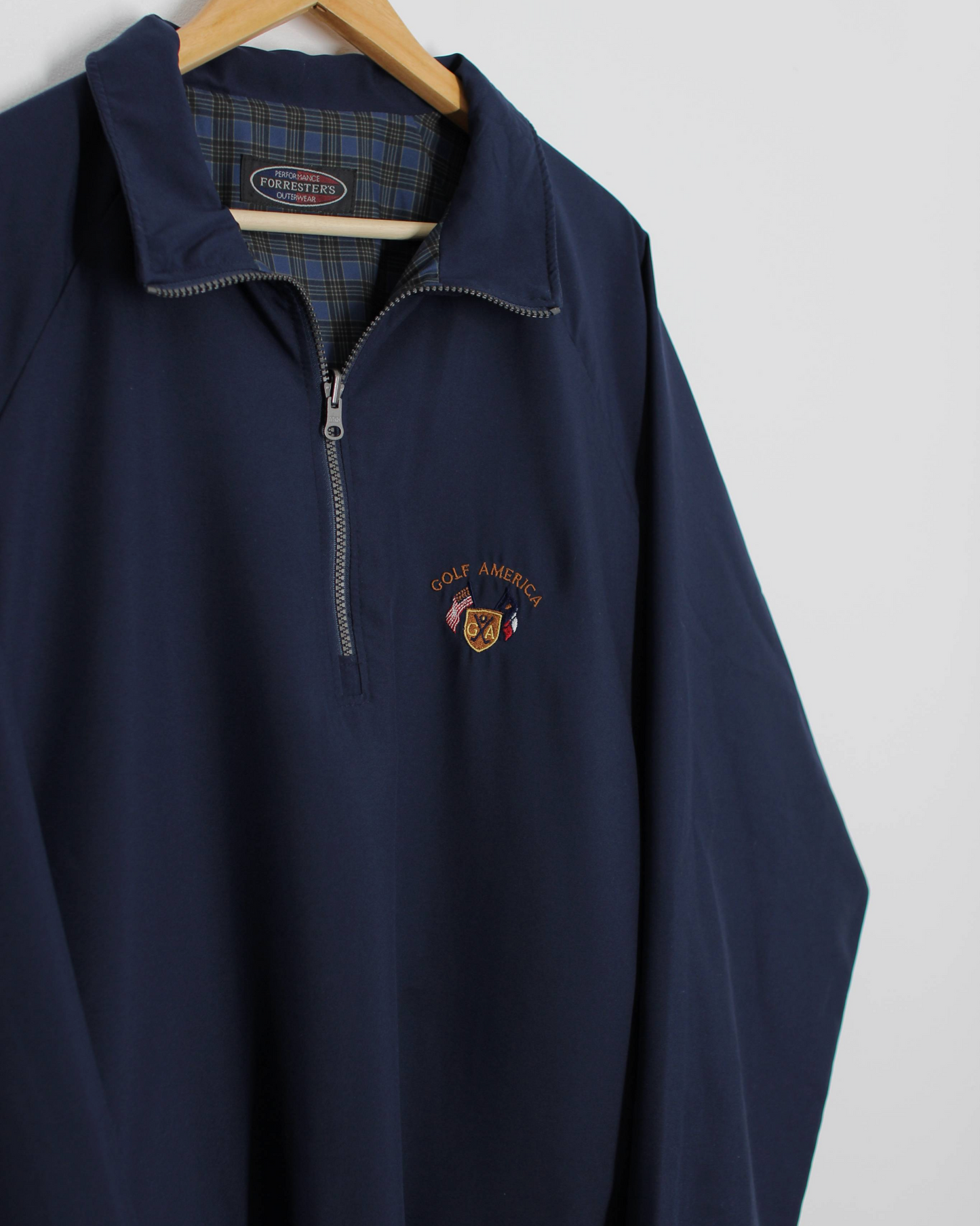 90s Forresters Reversible Navy/Plaid Quarter Zip Windbreaker (L)