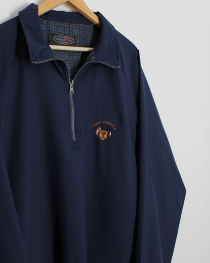 90s Forresters Reversible Navy/Plaid Quarter Zip Windbreaker (L)