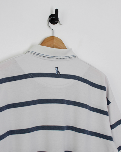 00s Ping ‘Mr Ping’ Logo White/Blue Striped Polo (XL)