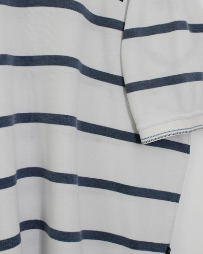 00s Ping ‘Mr Ping’ Logo White/Blue Striped Polo (XL)