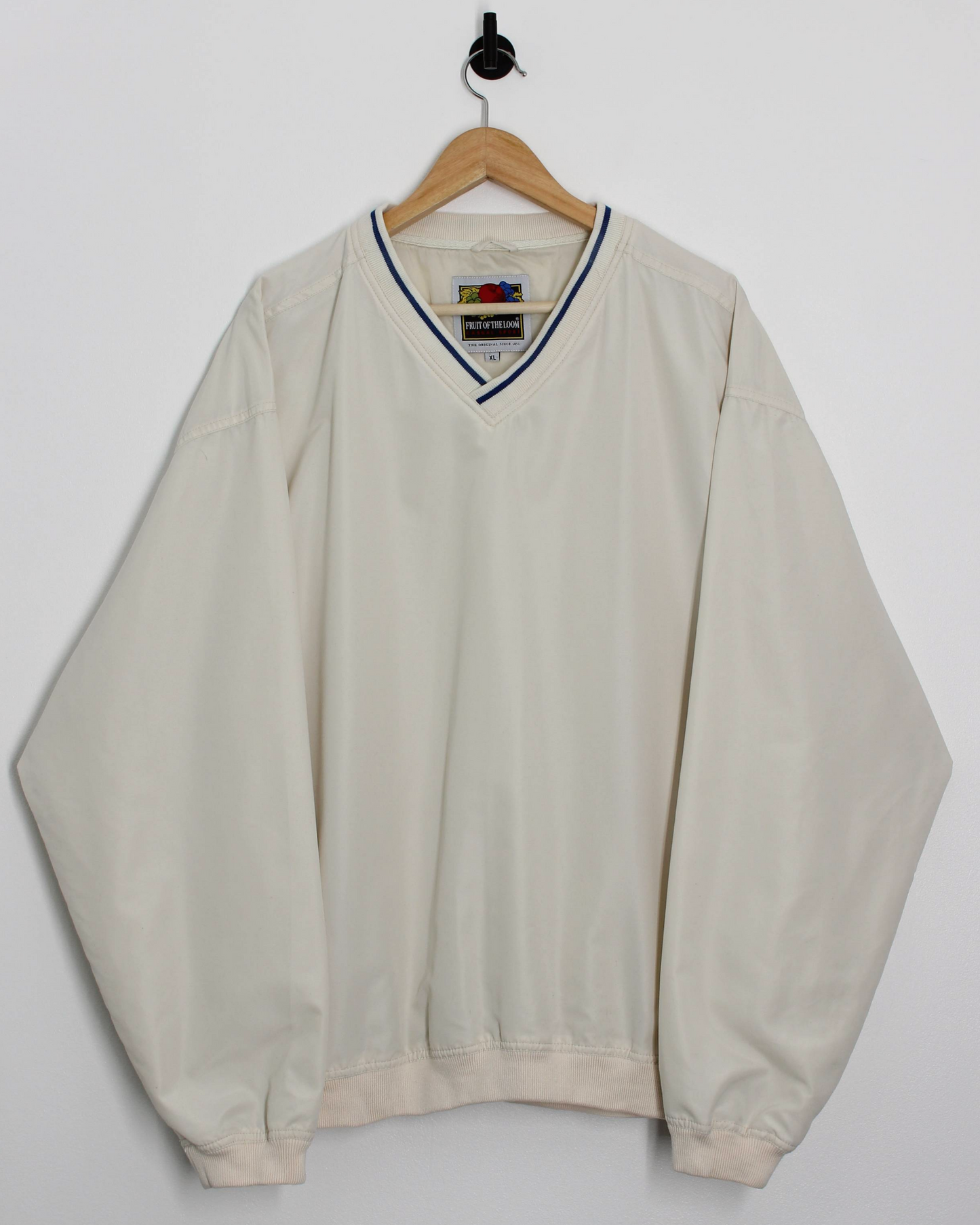90s Fruit Of The Loom Cream V-Neck Windbreaker (XL)