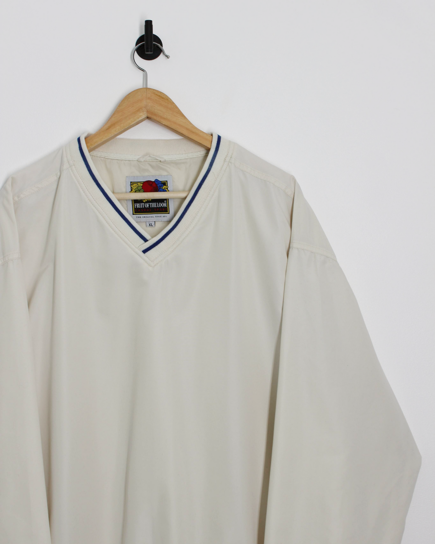 90s Fruit Of The Loom Cream V-Neck Windbreaker (XL)