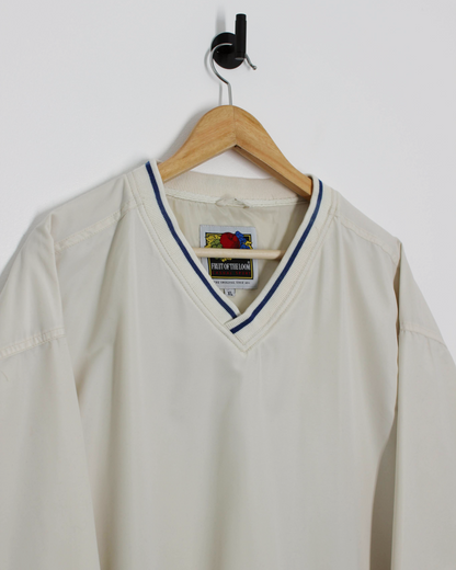 90s Fruit Of The Loom Cream V-Neck Windbreaker (XL)