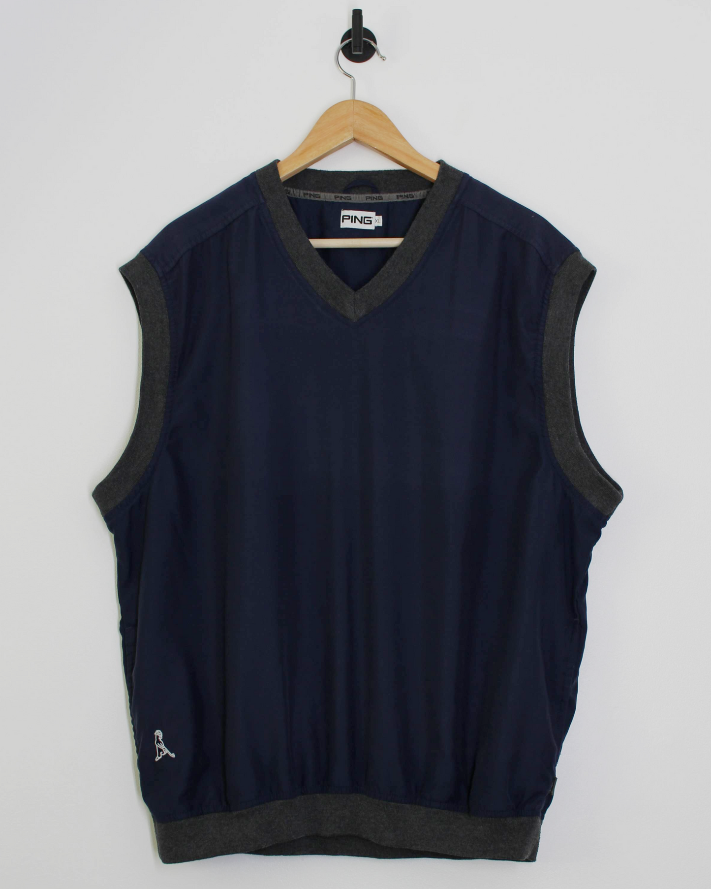 00s Ping ‘Mr Ping’ Logo Navy/Grey Golf Vest (L)