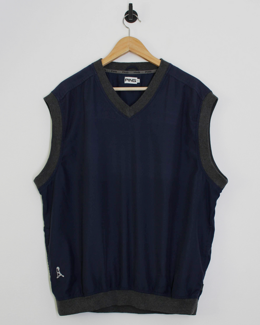 00s Ping ‘Mr Ping’ Logo Navy/Grey Golf Vest (L)