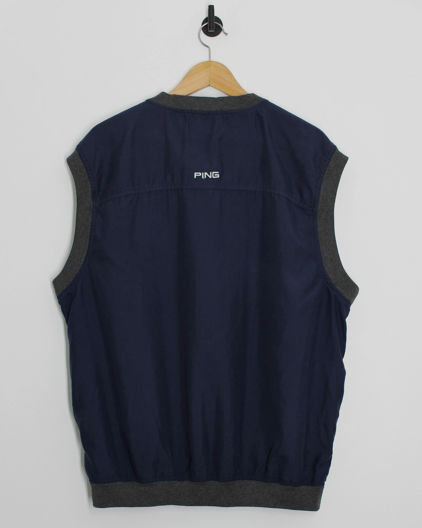 00s Ping ‘Mr Ping’ Logo Navy/Grey Golf Vest (L)