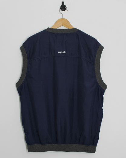 00s Ping ‘Mr Ping’ Logo Navy/Grey Golf Vest (L)