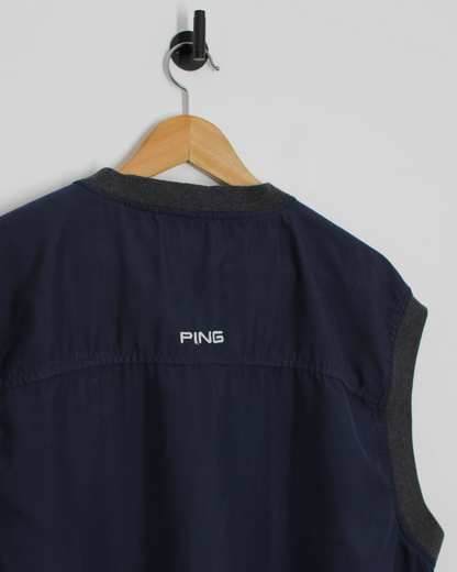 00s Ping ‘Mr Ping’ Logo Navy/Grey Golf Vest (L)