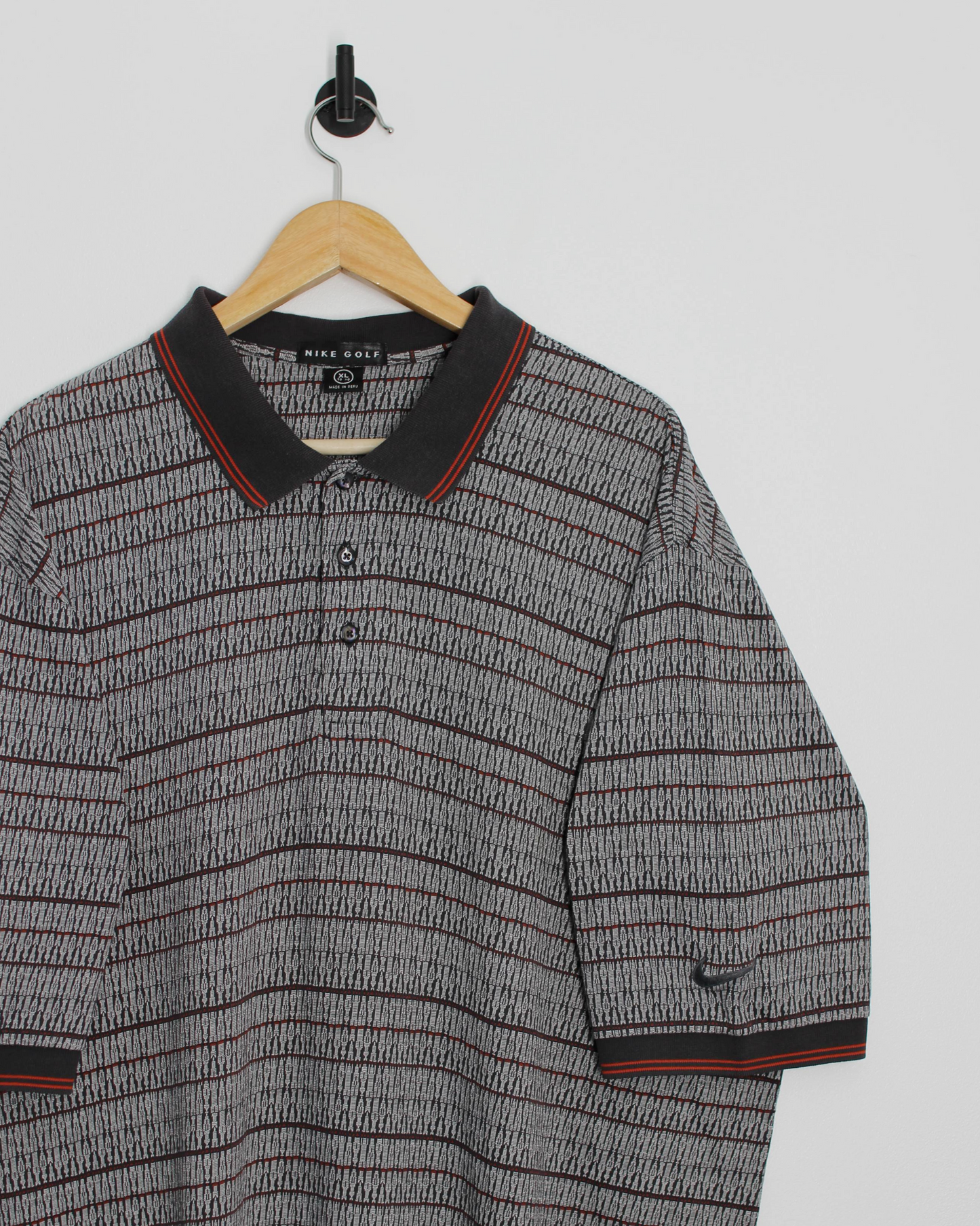 90s Nike Grey/Orange Abstract Polo-Shirt (XL/XXL)